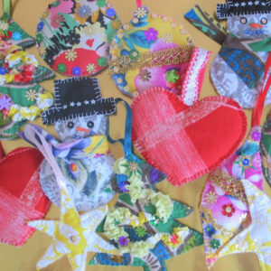 Snowman, heart, star sewn hanging decorations