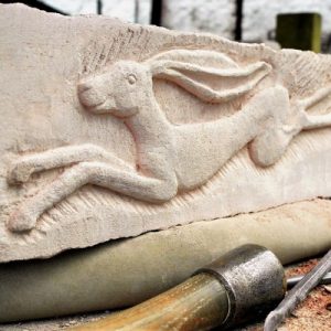 Stone Carving - A Leaping Hare, Carved in Relief
