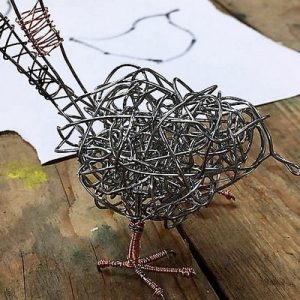 Wire Sculpture: Small Songbirds with Flowers